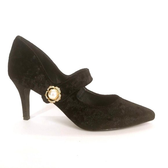 Monroe And Main Womens Mary Janes Stiletto Heels Black Hook And Loop 8.5M New - Picture 1 of 10